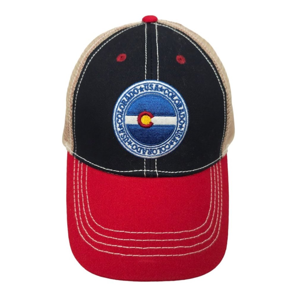 DFM Colorado USA Flag Patch Mesh Snapback Cap Trucker Baseball Hat Red Blue